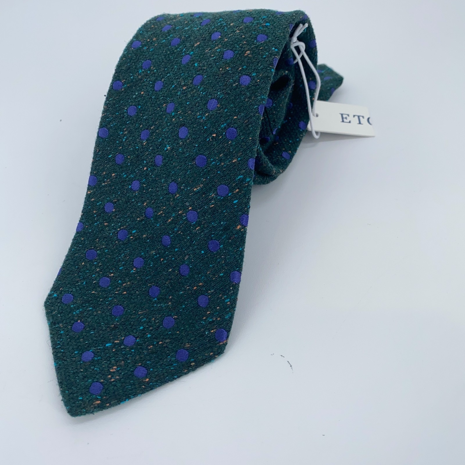 Eton Tie Men One Size Green Blue Polka Dot Silk Luxury Necktie Italy Made